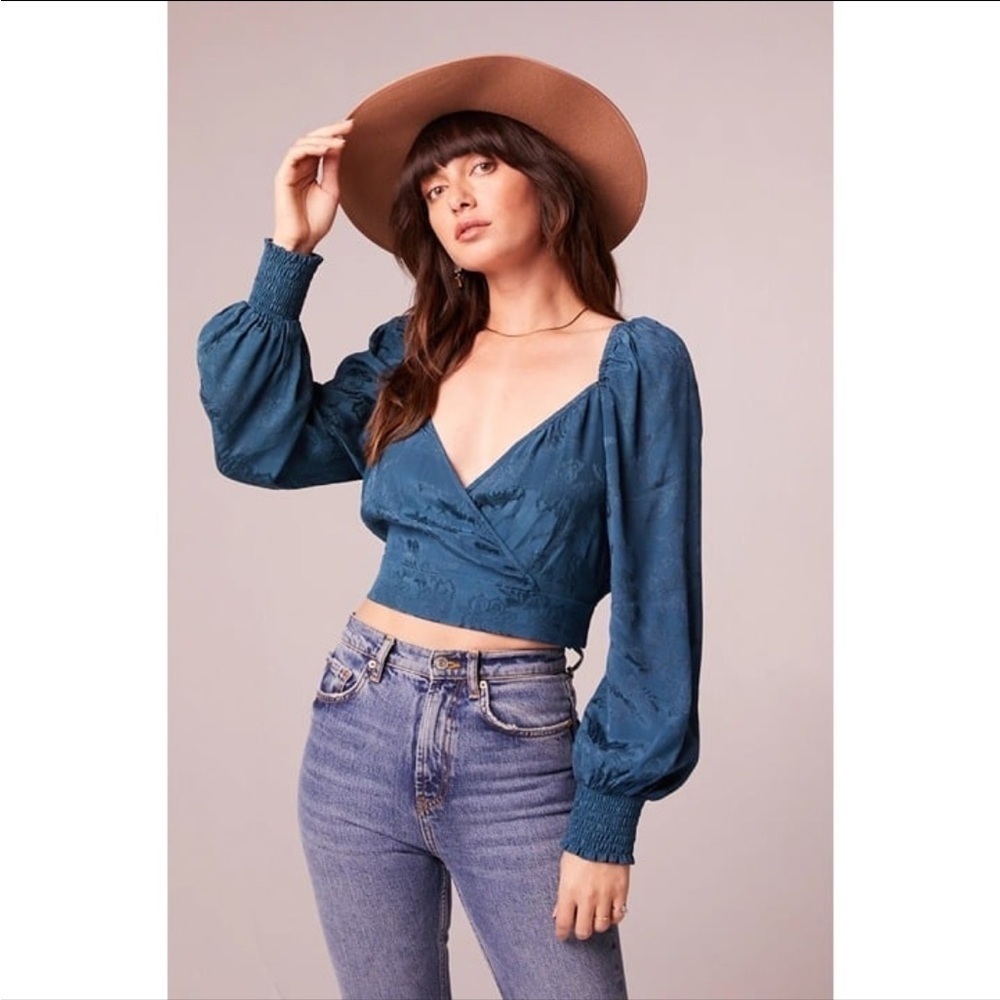 Band Of The Free Camille Crossover Crop Top Deep Teal Boho Cottage Gypsy NEW - Picture 15 of 15